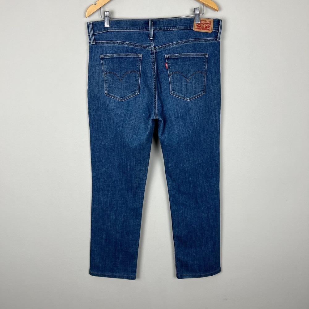 Levis Slimming Straight Jeans Womens 32 Blue Stretch Denim Medium Wash Pockets - Picture 4 of 15